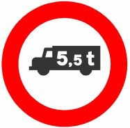 Señal R-107: Entrada prohibida a vehículos destinados al transporte de mercancías con mayor masa autorizada que la indicada.