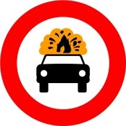 Señal R-109: Entrada prohibida a vehículos que transporten mercancías explosivas o inflamables