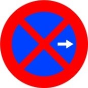 Señal R-307b: Parada y estacionamiento prohibido hacia el lado de la señal indicado por la flecha