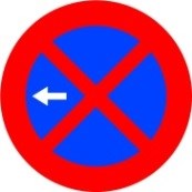 Señal R-307c: Parada y estacionamiento prohibido hacia el lado de la señal indicado por la flecha
