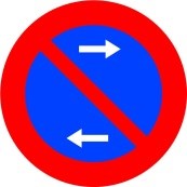 Señal R-308f: Estacionamiento prohibido hacia ambos lados de la señal