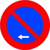 Señal R-308h: Estacionamiento prohibido hacia el lado de la señal indicado por la flecha