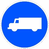Señal R-406: Calzada obligatoria para camiones, tractocamiones y furgones o furgonetas