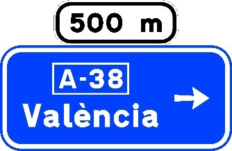 Señal S-222: Preseñalización, con cartel lateral, en carretera convencional o carretera multicarril hacia autopista o autovía