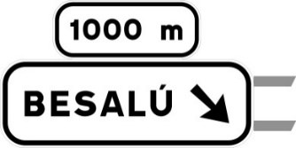 Señal S-230: Preseñalización, con cartel sobre la calzada, en carretera convencional o carretera multicarril hacia carretera convencional o carretera multicarril