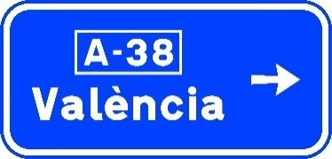 Señal S-349: Señalización de salida inmediata, con cartel lateral, en carretera convencional o carretera multicarril hacia autopista o autovía