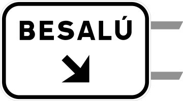 Señal S-350: Señalización de salida inmediata, con cartel sobre la calzada, en carretera convencional o carretera multicarril hacia carretera convencional o carretera multicarril