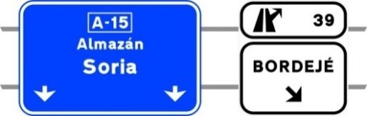 Señal S-352a: Señalización de salida inmediata, con carteles sobre la calzada, en autopista o autovía hacia carretera convencional o carretera multicarril y dirección propia