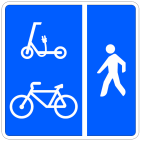 Señal S-43: Vía reservada para ciclos, vehículos de movilidad personal y peatones, con espacio de circulación diferenciado entre los dos primeros y los terceros.