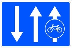 Señal S-64b: Vía reservada y obligatoria para ciclos adosada a calzada de doble sentido de circulación