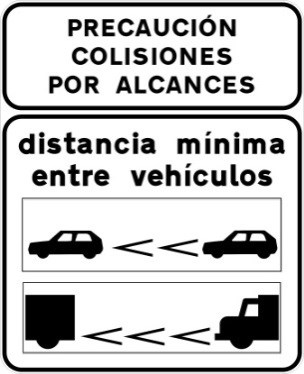 Señal S-992b: Señal informativa de la distancia mínima entre vehículos dentro de un túnel en carretera convencional o carretera multicarril