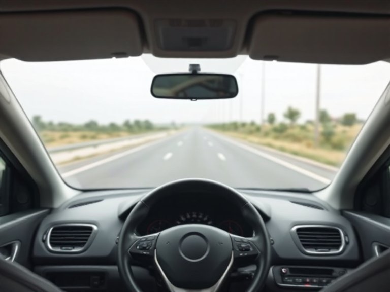 Vista desde el puesto de conducción a través del parabrisas de una carretera despejada